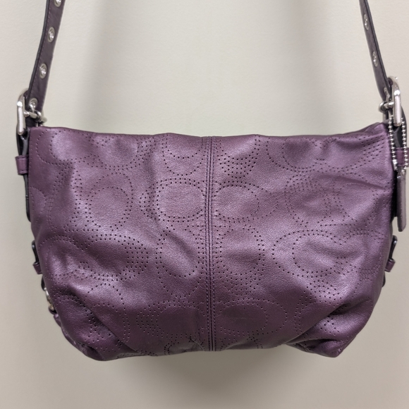 Coach Perforated Signature Leather Shoulder/Crossbody Bag (Style #F19257) Plum - Picture 4 of 15